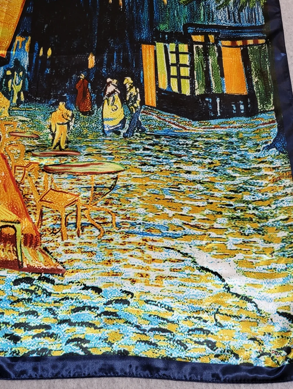 Vintage 90's MOSI Satin Scarf Parisian Cafe at Night Large 35